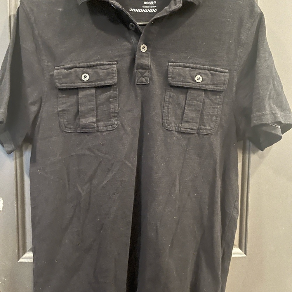 Stylish Black Polo Shirt with Dual Pockets